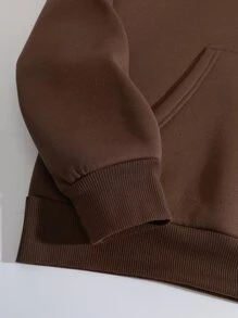 男士外星人和標語圖案袋鼠口袋抽繩連帽衫 - 咖啡棕 - 查看 5