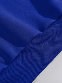 SHEIN LUNE Plus Floral Print Thermal Lined Sweatshirt - Royal Blue - View 4