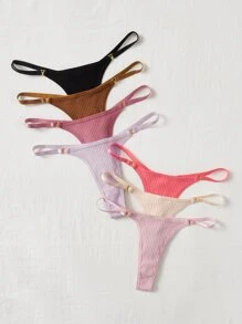 7packs Ribbed Knit Sexy G-String - Multicolor - View 3