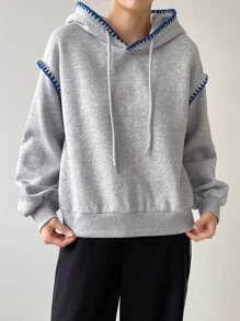 DAZY Drop Shoulder Drawstring Hoodie,Fall Clothes Sweatshirt - Light Grey - View 1