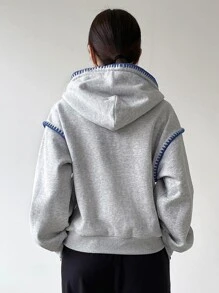 DAZY Drop Shoulder Drawstring Hoodie,Fall Clothes Sweatshirt - Light Grey - View 2