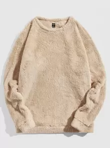 Manfinity Men Solid Flannel Sweatshirt - Khaki - View 1