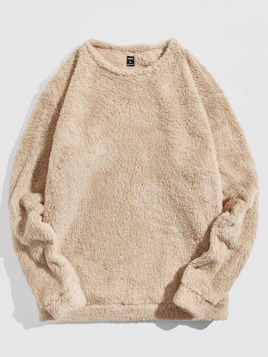 Manfinity Men Solid Flannel Sweatshirt - Khaki - View 1