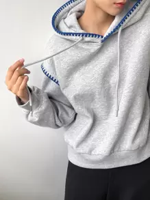 DAZY Drop Shoulder Drawstring Hoodie,Fall Clothes Sweatshirt - Light Grey - View 7