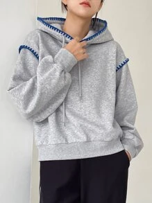 DAZY Drop Shoulder Drawstring Hoodie,Fall Clothes Sweatshirt - Light Grey - View 8