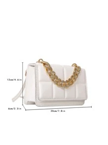 Bolsa cuadrada mini de cuadros en relieve con diseño de cadena con solapa - Blanco - Ver 3