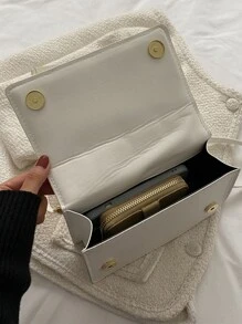 Bolsa cuadrada mini de cuadros en relieve con diseño de cadena con solapa - Blanco - Ver 5