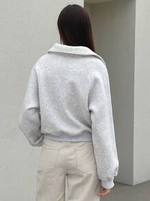 Dazy-Less 半拉链插肩袖卫衣，长袖上衣，复古富贵风格，秋季商务休闲女装 - 淺灰色 - 查看 6