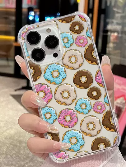 甜甜圈紋路防摔TPU透明手機殼，適用於iPhone