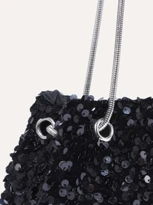 Lightweight, Business Casual Sequin Decor Bucket Bag Mini Drawstring Design, Clear Bag Evening Bag, Dinner Bag Glamorous, Elegant, Exquisite, Quiet Luxury For Party Girl, Woman, Bride Perfect For Party, Dinner/Banquet Christmas Party Dress, Party Bags, Perfect For Party Wedding Prom Dinner/Banquet Matching With Holiday Party Dress Evening Dress & Sequin Dress, New Year , Wedding - Black - View 5