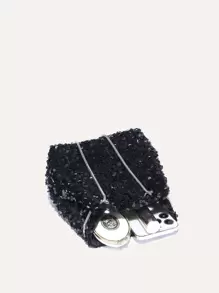 Lightweight, Business Casual Sequin Decor Bucket Bag Mini Drawstring Design, Clear Bag Evening Bag, Dinner Bag Glamorous, Elegant, Exquisite, Quiet Luxury For Party Girl, Woman, Bride Perfect For Party, Dinner/Banquet Christmas Party Dress, Party Bags, Perfect For Party Wedding Prom Dinner/Banquet Matching With Holiday Party Dress Evening Dress & Sequin Dress, New Year , Wedding - Black - View 6