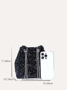 Lightweight, Business Casual Sequin Decor Bucket Bag Mini Drawstring Design, Clear Bag Evening Bag, Dinner Bag Glamorous, Elegant, Exquisite, Quiet Luxury For Party Girl, Woman, Bride Perfect For Party, Dinner/Banquet Christmas Party Dress, Party Bags, Perfect For Party Wedding Prom Dinner/Banquet Matching With Holiday Party Dress Evening Dress & Sequin Dress, New Year , Wedding - Black - View 7