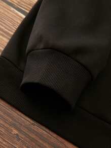 INAWLY 仙人掌和字母圖案保暖衛衣 - 黑色 - 查看 3