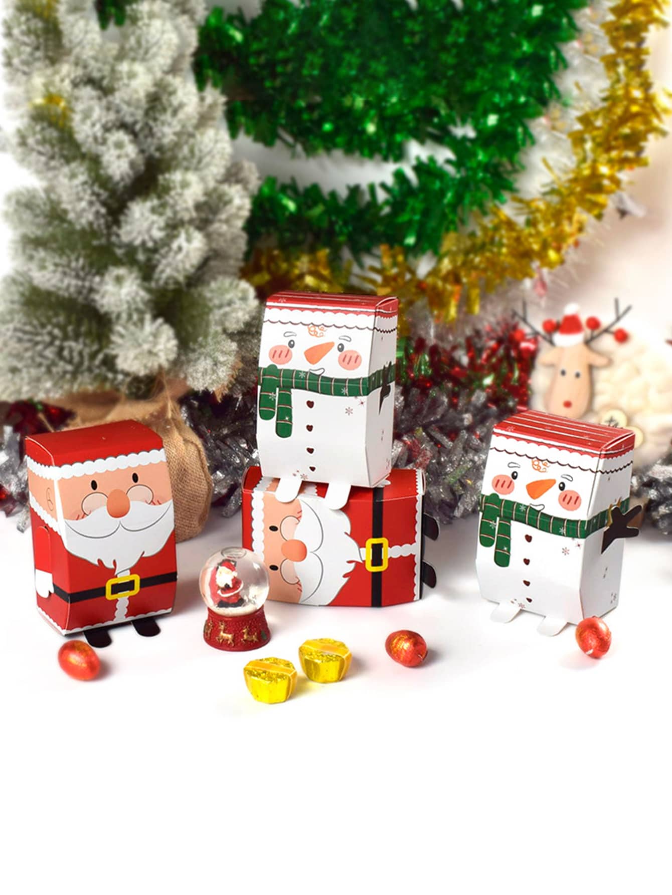 5入組聖誕老人和雪人圖案隨機禮物盒 - 彩色 - 查看 1