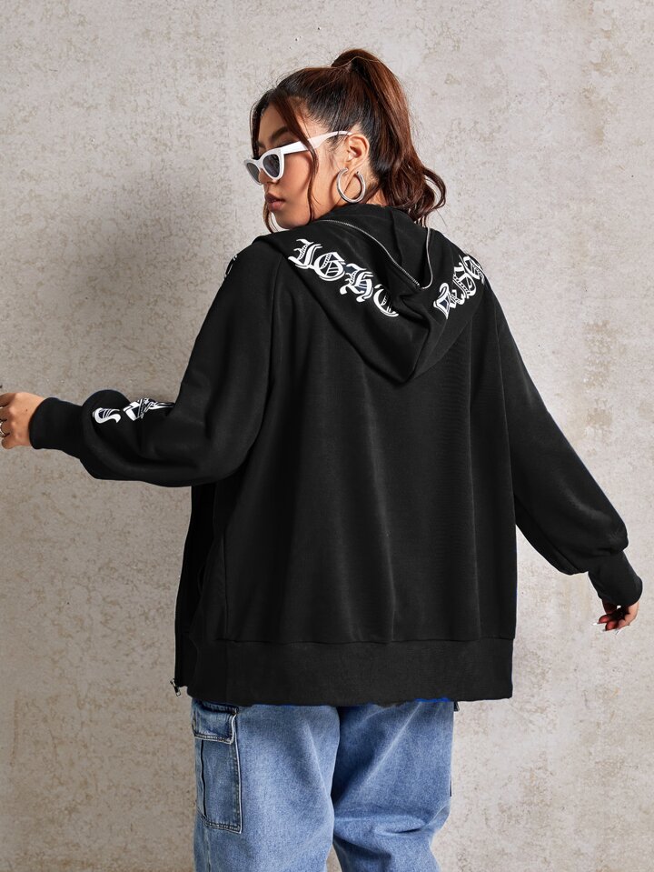 SHEIN EZwear プラス 日本語文字＆フローラルプリント ラグランスリー SHEIN EZwear プラス 日本語文字＆フローラルプリント ラグラン