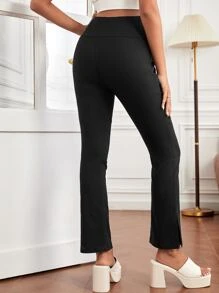 SHEIN Maternity Adjustable Waist Split Hem Trousers - Black - View 2