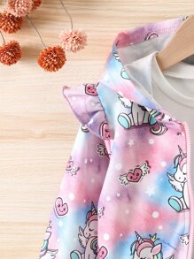 Toddler Girls Unicorn Print Ruffle Trim Hooded Jacket Without Tee - Multicolor - View 5