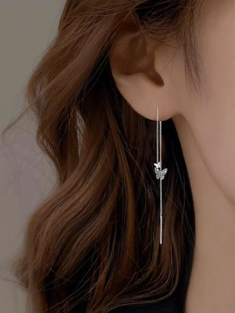 Nooxian Cubic Zirconia Butterfly Decor Threader Earrings