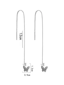 Nooxian Cubic Zirconia Butterfly Decor Threader Earrings - Silver - View 7