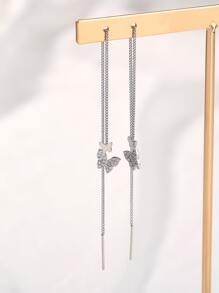 Nooxian Cubic Zirconia Butterfly Decor Threader Earrings - Silver - View 5