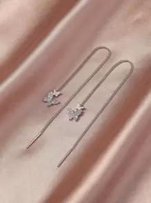 Nooxian Cubic Zirconia Butterfly Decor Threader Earrings - Silver - View 4