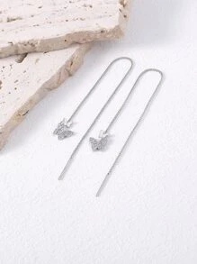 Nooxian Cubic Zirconia Butterfly Decor Threader Earrings - Silver - View 8