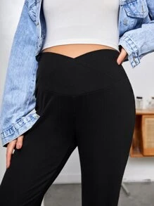 SHEIN Maternity High Waist Slant Pocket Pants - Black - View 3