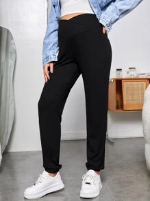 SHEIN Maternity High Waist Slant Pocket Pants - Black - View 4