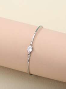 Nooxian Vòng đeo tay trang trí hình khối Zirconia - Bạc - Xem 3