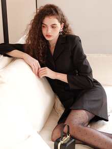 Floral Print Tie Back Blazer Dress - Black - View 2