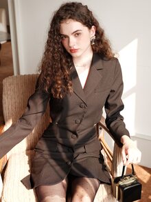 Floral Print Tie Back Blazer Dress - Black - View 6