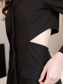 Floral Print Tie Back Blazer Dress - Black - View 7