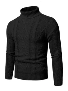 Manfinity Men Cable Knit Turtleneck Sweater - Black - View 1