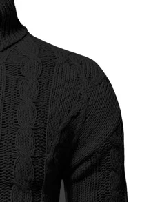 Manfinity Men Cable Knit Turtleneck Sweater - Black - View 3