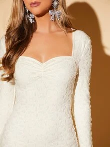 SHEIN BAE 雞心領口緊身連衣裙 - 米色 - 查看 6