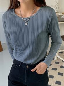 DAZY Ribbed Knit Lettuce Trim Tee,Fall Clothes Long Sleeve Women Tops