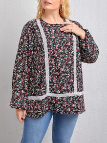 SHEIN LUNE 大碼碎花水溶蕾絲拼接襯衫 - 彩色 - 查看 3