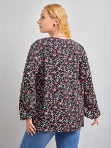 SHEIN LUNE 大碼碎花水溶蕾絲拼接襯衫 - 彩色 - 查看 2