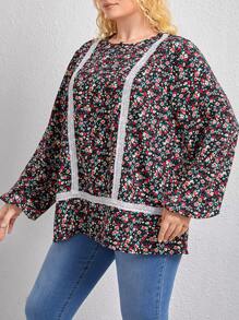SHEIN LUNE 大碼碎花水溶蕾絲拼接襯衫 - 彩色 - 查看 4