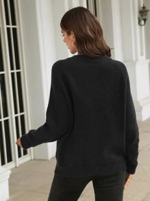 SHEIN Frenchy Jersey con diseño de botón de manga raglán - Negro - Ver 2