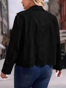 SHEIN LUNE Plus Zip Up Biker Jacket - Black - View 2