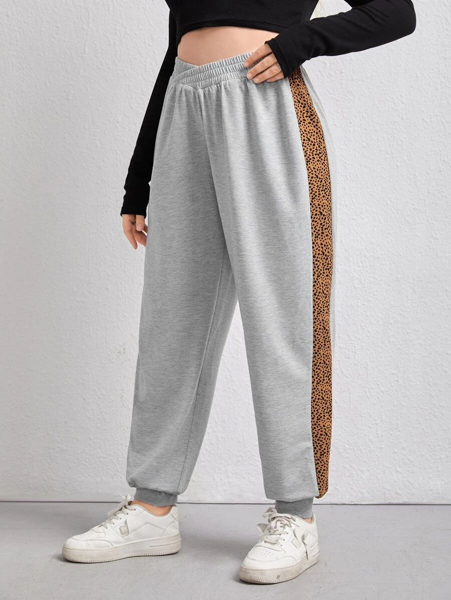 SHEIN EZwear Plus Contrast Side Seam Joggers - Light Grey - View 1