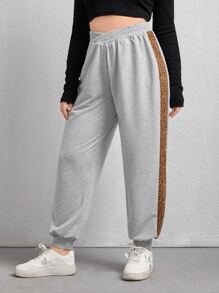 SHEIN EZwear Plus Contrast Side Seam Joggers - Light Grey - View 3