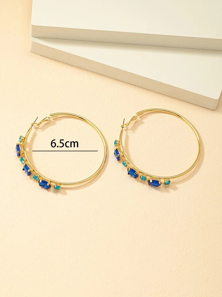 עגילי חישוק דקור ריינסטון - כחול מלכותי - ראה 4