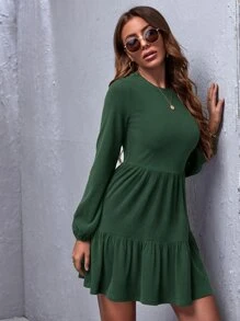 SHEIN Clasi Vestido tejido de canalé bajo con fruncido - Verde Oscuro - Ver 4