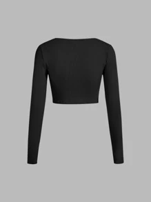 SHEIN MOD Scoop Neck Seam Front Black Tee - Black - View 2