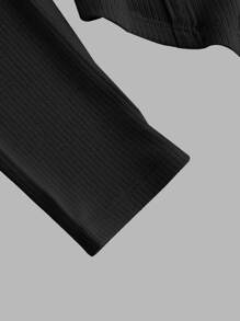 SHEIN MOD Scoop Neck Seam Front Black Tee - Black - View 4