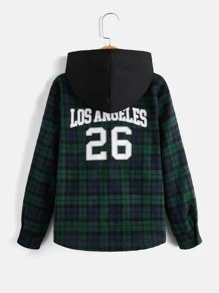SHEIN 男孩字母和蘇格蘭格紋圖案連帽襯衫