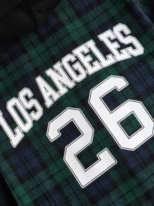 SHEIN 男孩字母和蘇格蘭格紋圖案連帽襯衫