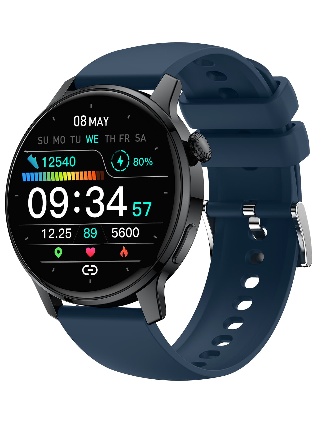 Round Dial Heart Rate Monitoring Smart Watch - Navy Blue - View 1